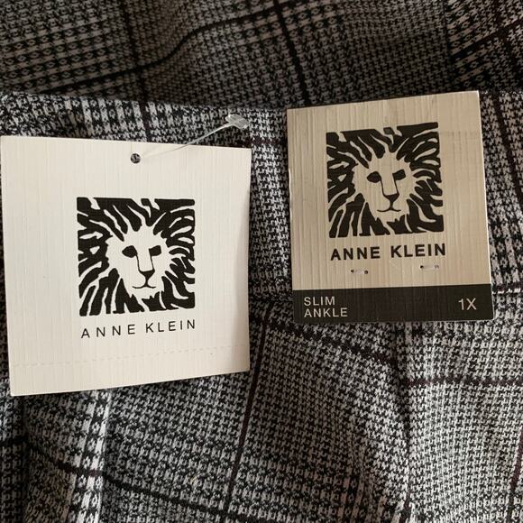 New Anne Klein Pants Slim Ankle Black White Plaid Pull On Stretchy Women's 1X - Picture 9 of 10